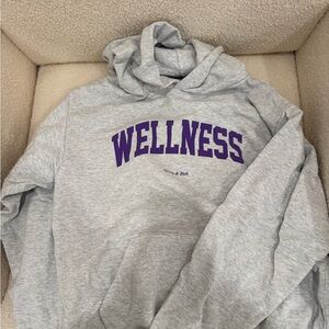 Sporty & Rich Gray Hoodie with Purple Wellness Print